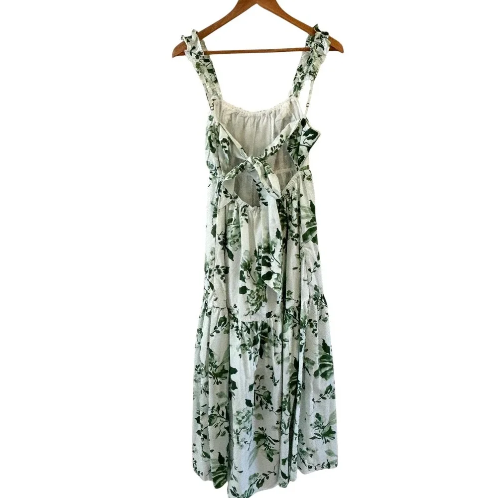 Abercrombie & Fitch Bow Back Floral Tiered Maxi Dress‎ M Green Ruffle Boho NWT